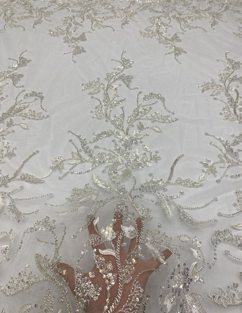 3D Floral Foam Bead Sequin Bridal Gown Fabric — fabric photo 4