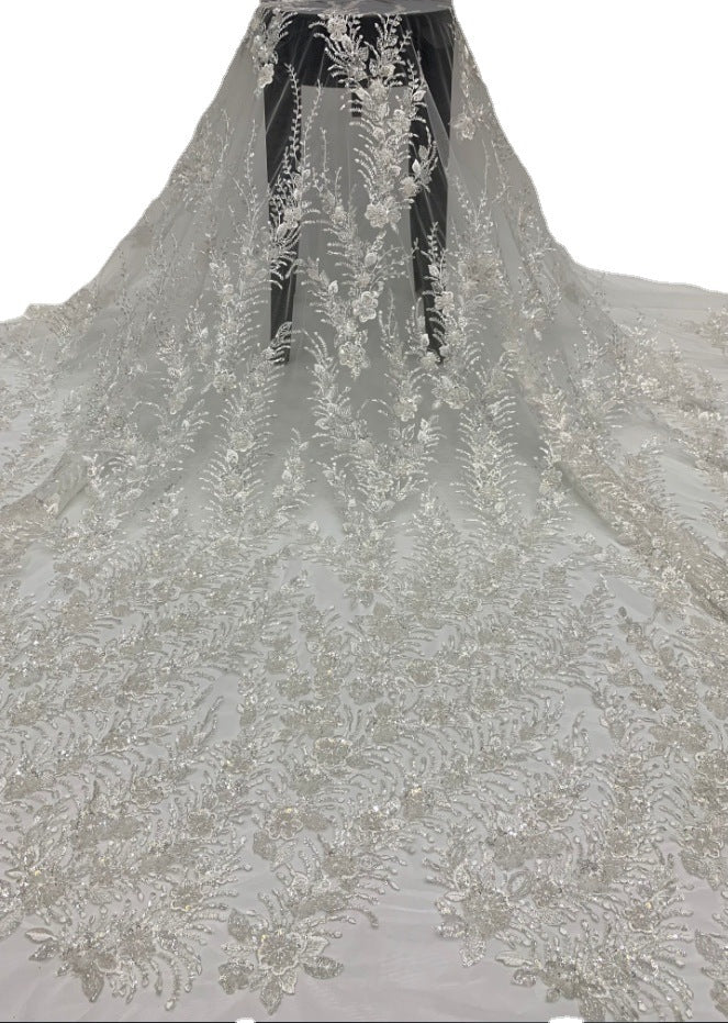 Fine 2/4 mm Crystal-Look Sequin Embroidered Bridal Fabric — fabric photo 5
