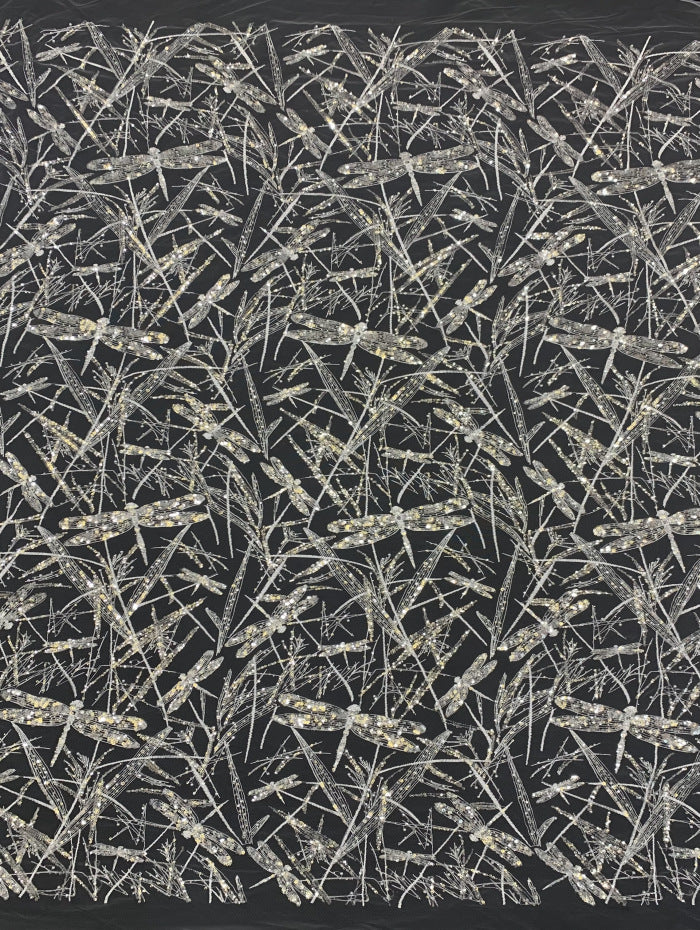 Dragonfly Raised-Bead and 3/5 mm Crystal Sequin Fabric — fabric photo 5