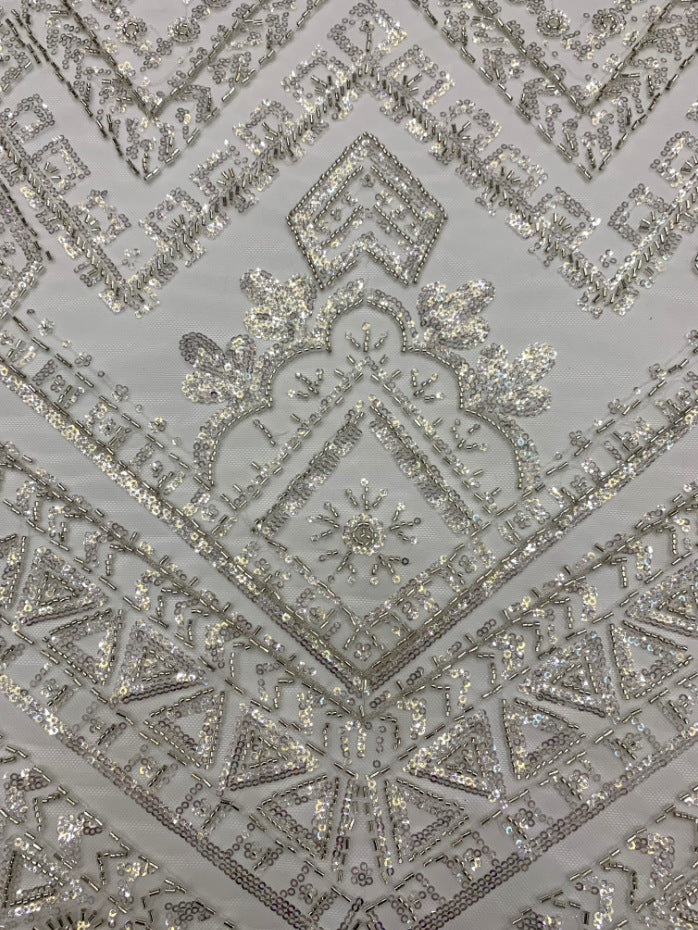 3 mm Crystal-Look Sequin & Bugle-Bead Embroidered Bridal Fabric — fabric photo 3