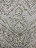 3 mm Crystal-Look Sequin & Bugle-Bead Embroidered Bridal Fabric — fabric photo 3