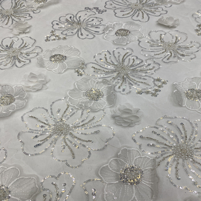 3D Sequin & Bubble-Bead Embroidered Bridal Fabric – Design 04255 — fabric photo 5