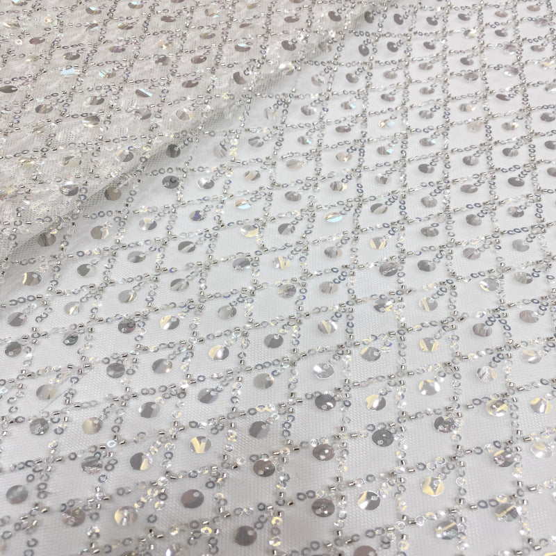 Crystal Sequin Bead Embroidered Bridal Fabric
