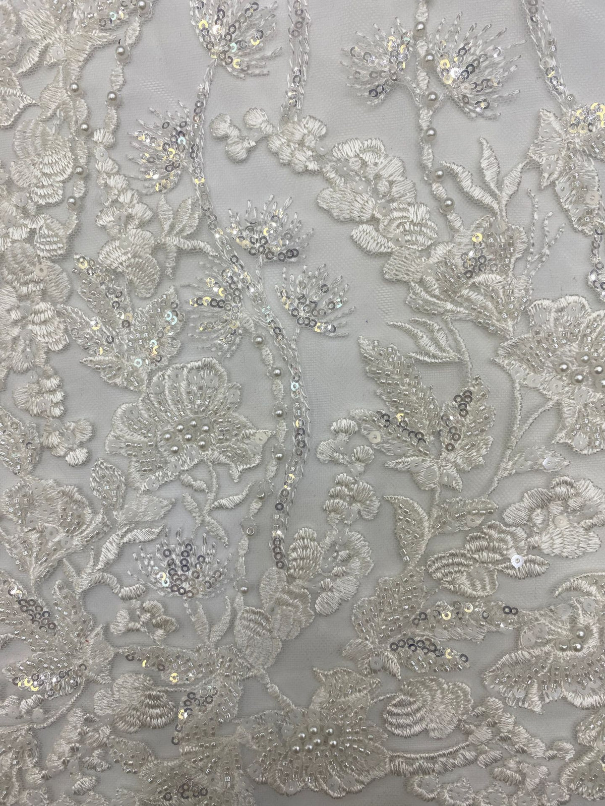 Floral Bead & 3/4mm Sequin Wedding Fabric — fabric photo 5