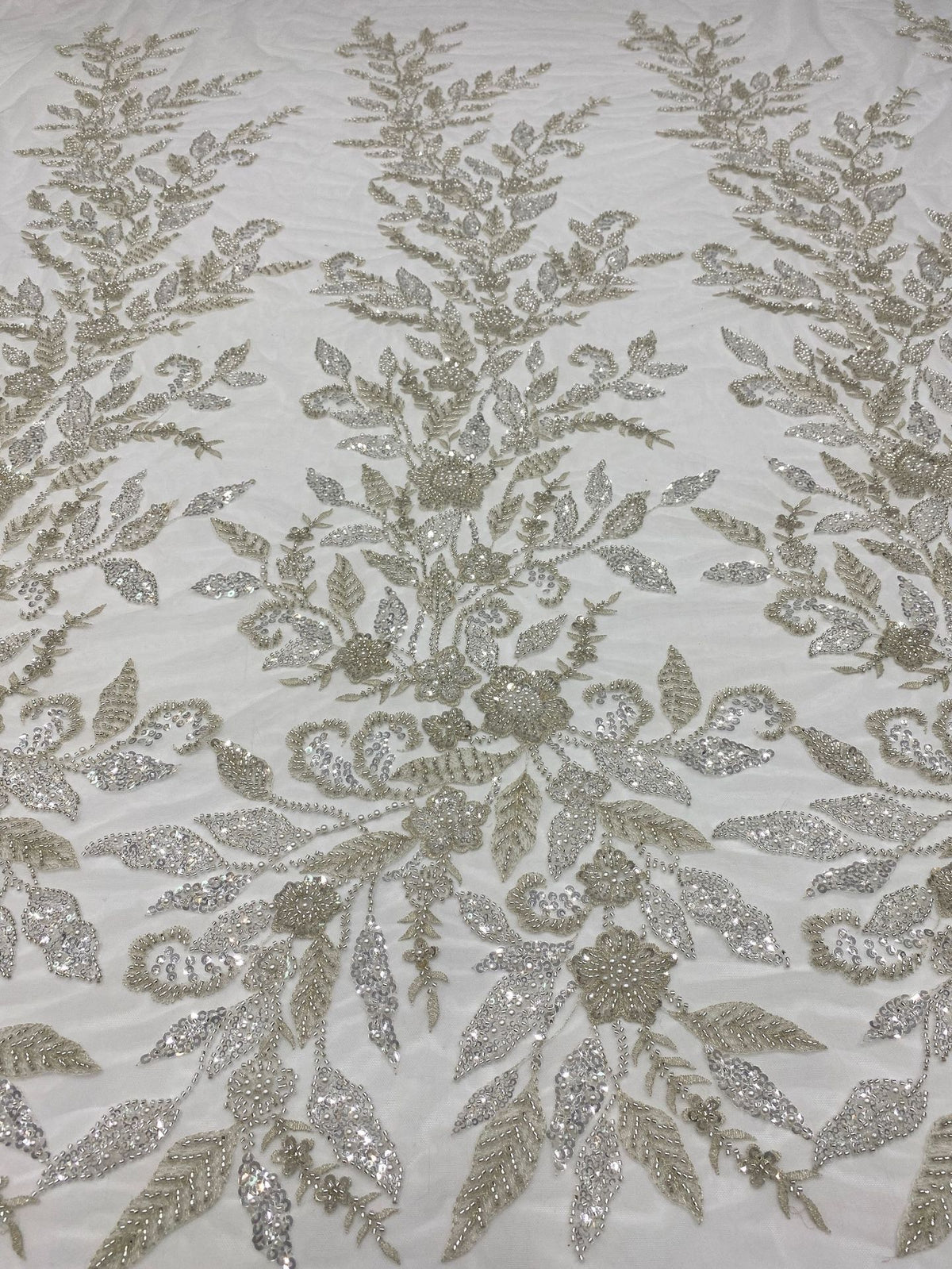 Botanical Bead & 3/5 mm Sequin Embroidered Fabric — fabric photo 3