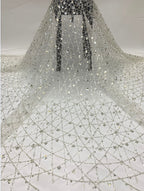 3/7 mm Crystal-Look Sequin & Bugle-Bead Embroidered Bridal Fabric