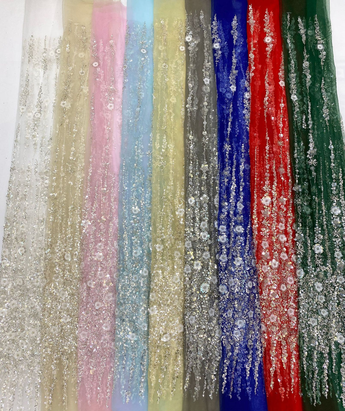 Bugle Bead & Multisize Sequin Embroidery Fabric — fabric photo 2