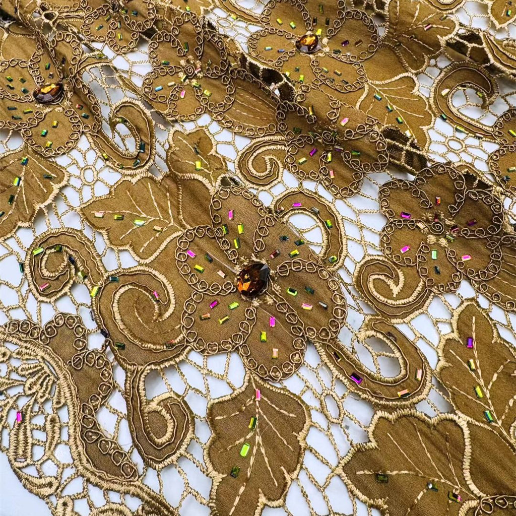 Polyester Floral Cutwork Rhinestone Lace Fabric – Per Yard — fabric photo 2