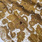Polyester Floral Cutwork Rhinestone Lace Fabric – Per Yard — fabric photo 2
