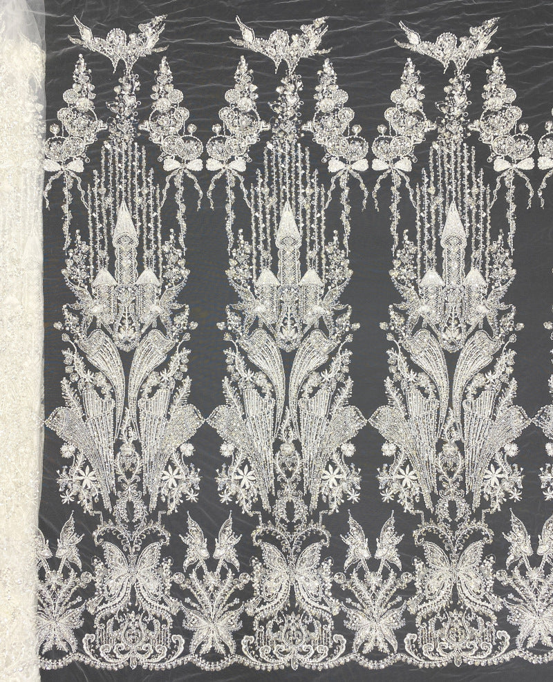3D Floral Bugle Beaded Sequin Bridal Fabric