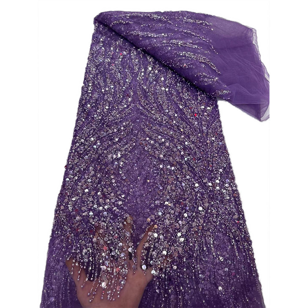 Linear Sequin Embroidered Mesh Fabric – Per Yard — fabric photo 4