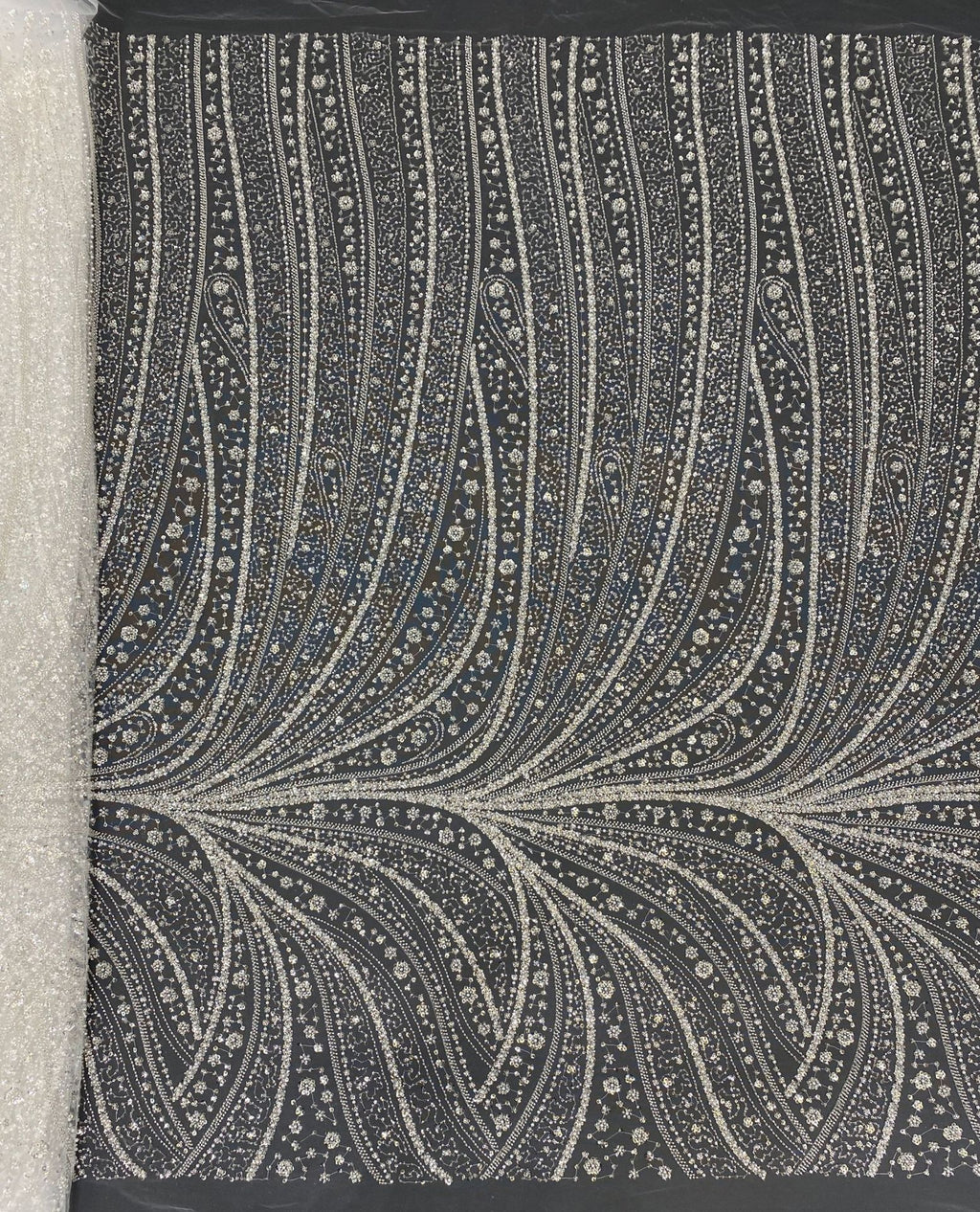 Crystal-Look Sequin & Bubble-Bead Embroidered Bridal Fabric – Design 09407 — fabric photo 6