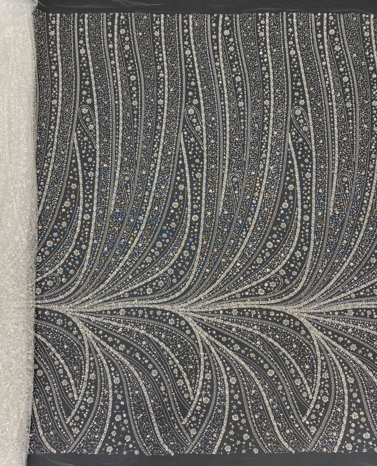 Crystal-Look Sequin & Bubble-Bead Embroidered Bridal Fabric – Design 09407 — fabric photo 6