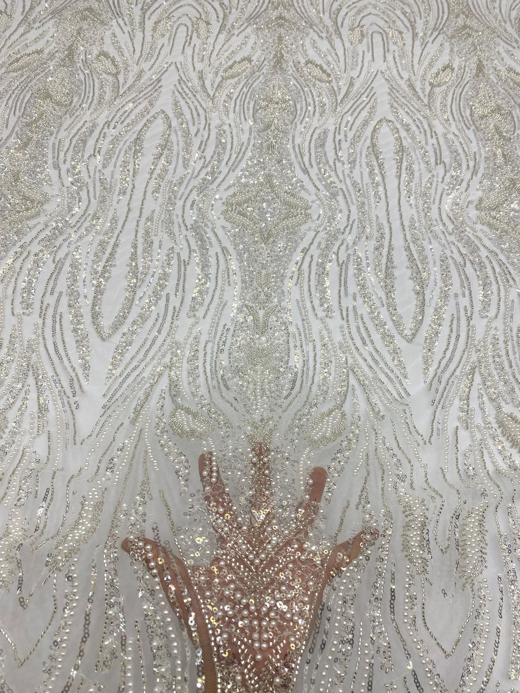 Heavy 3/4 mm Sequin & Bubble-Bead Embroidered Bridal Fabric — fabric photo 2