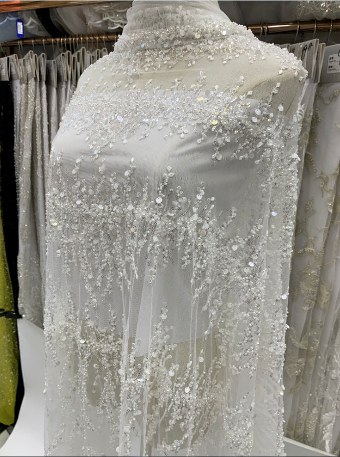 3 mm Sequin & Double-Bead Embroidered Bridal Fabric — fabric photo 4
