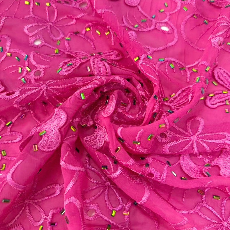 Rhinestone Embroidered Plain Chiffon Fabric – Per Yard — fabric photo 2