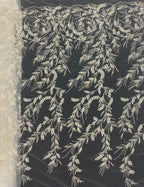 Laser-Cut Floral Silver Bead & Crystal Sequin Fabric — fabric photo 6