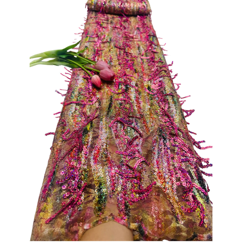 Heavy Bugle Bead and Sequin Embroidered Bridal Fabric – Per Yard — fabric photo 4