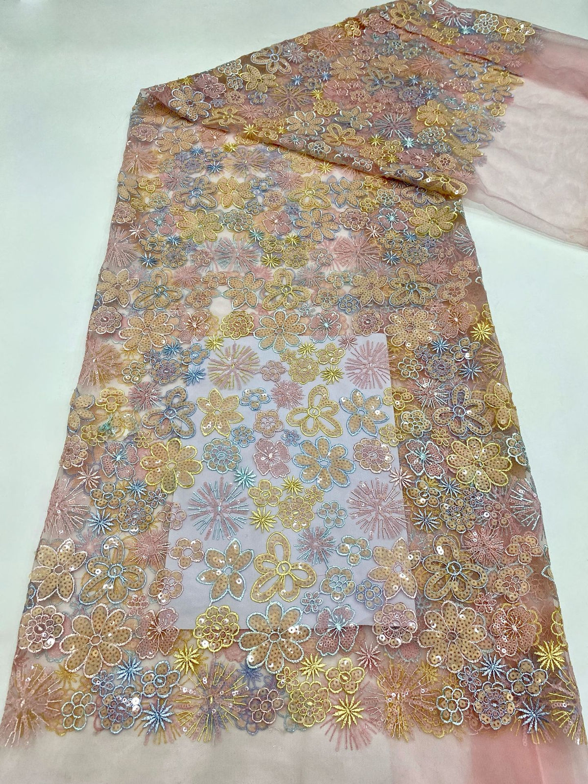 Warm-Tone Embroidery with Colorful Sequins — fabric photo 6