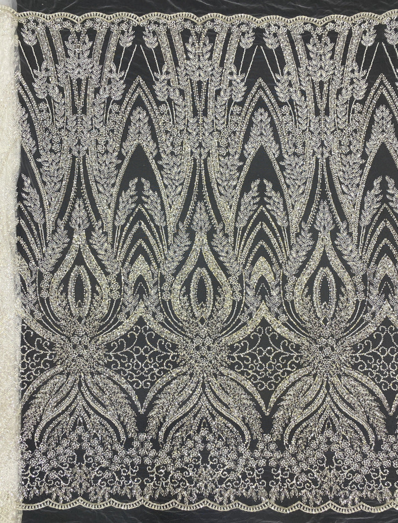 Heavy 3/4 mm Sequin & Bugle-Bead Embroidered Bridal Fabric – Design 94207 — fabric photo 6