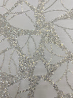 3/4 mm Crystal-Look Sequin & Silver-Bead Embroidered Bridal Fabric – Design 64831 — fabric photo 3