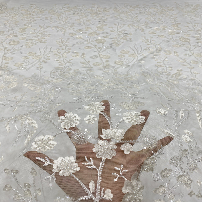 Botanical Sequin & Laser-Cut Embroidered Bridal Fabric – Design 58879 — fabric photo 4