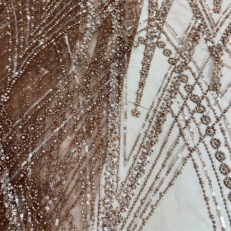 Coffee Brown Cutwork Embroidered Mesh — fabric photo 2