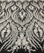 Lotus Floral Bead & 2/4 mm Sequin Embroidered Fabric — fabric photo 2