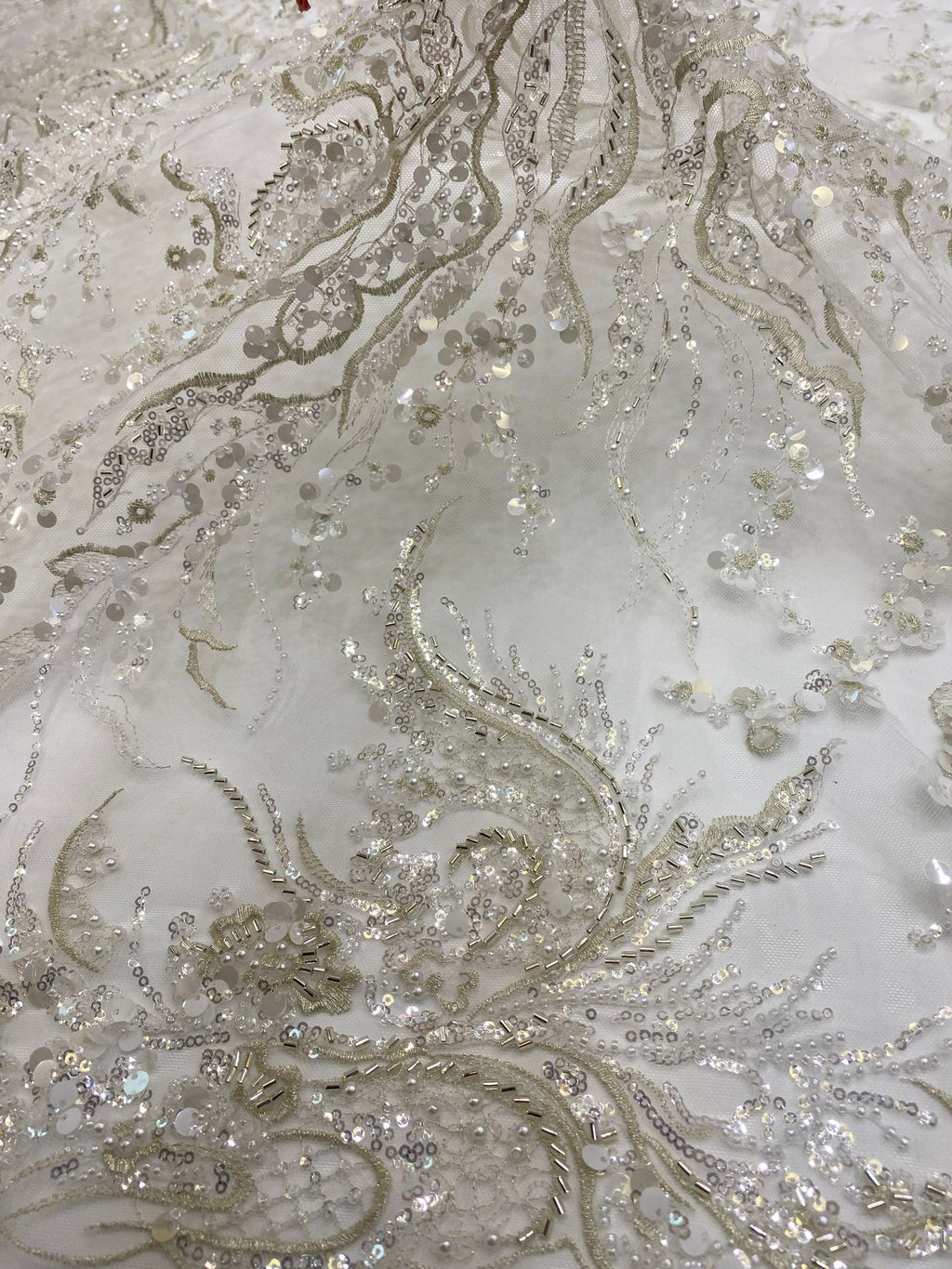 Silver-Thread Triple-Bead Embroidery with 3/7 mm Sequins — fabric photo 5