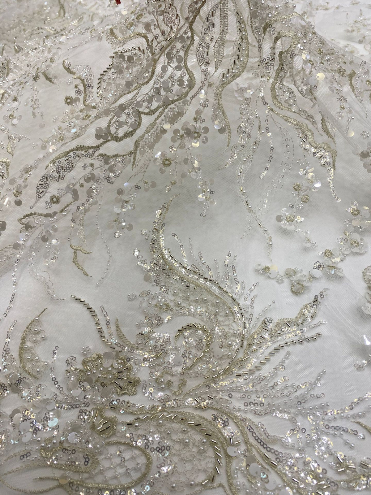 Silver-Thread Triple-Bead Embroidery with 3/7 mm Sequins — fabric photo 5