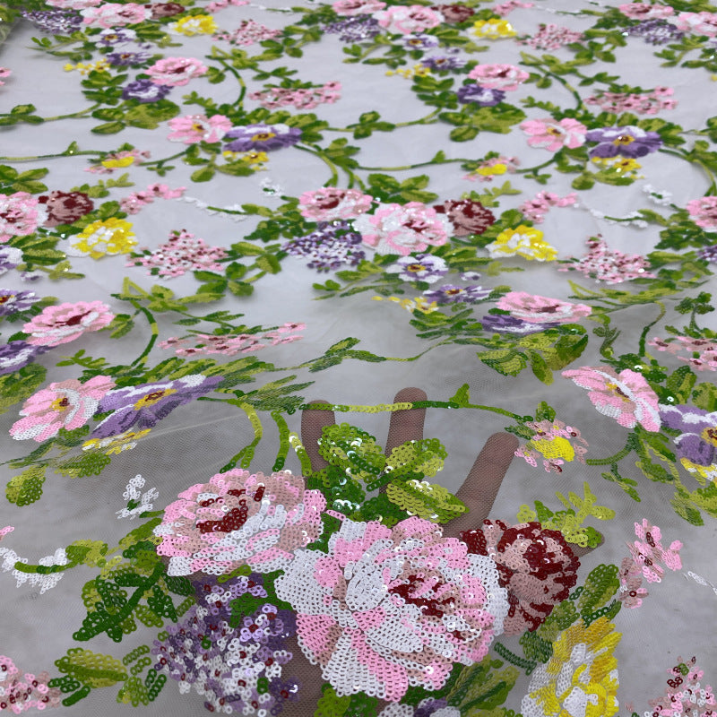 Botanical 3/4 mm Sequin Embroidered Bridal Fabric — fabric photo 3