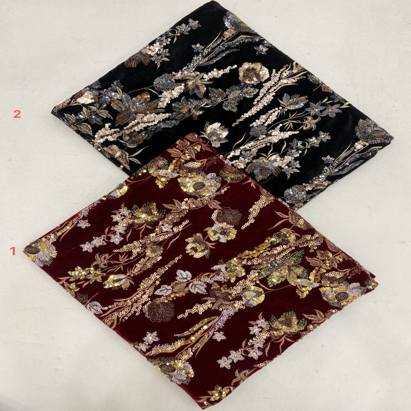 Velvet with Double Beads and Colorful Sequins — fabric photo 5
