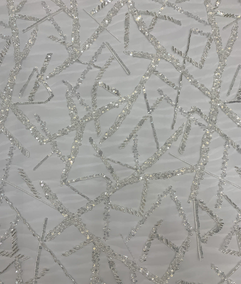 Triple-Bead Embroidered Fabric with 3 mm Crystal Sequins — fabric photo 3