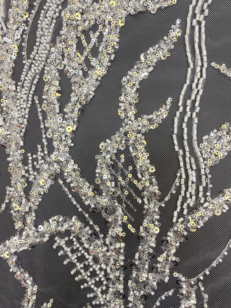Silver Bead Crystal Sequin Embroidered Bridal Fabric — fabric photo 3