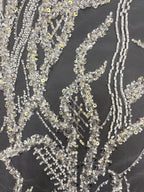 Silver Bead Crystal Sequin Embroidered Bridal Fabric — fabric photo 3