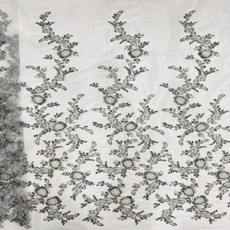 Heavy Sequin & Bugle-Bead Embroidered Bridal Fabric – Design 28351 — fabric photo 3