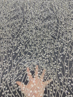 Silver Bead & 3/4mm Crystal Sequin Bridal Fabric — fabric photo 2