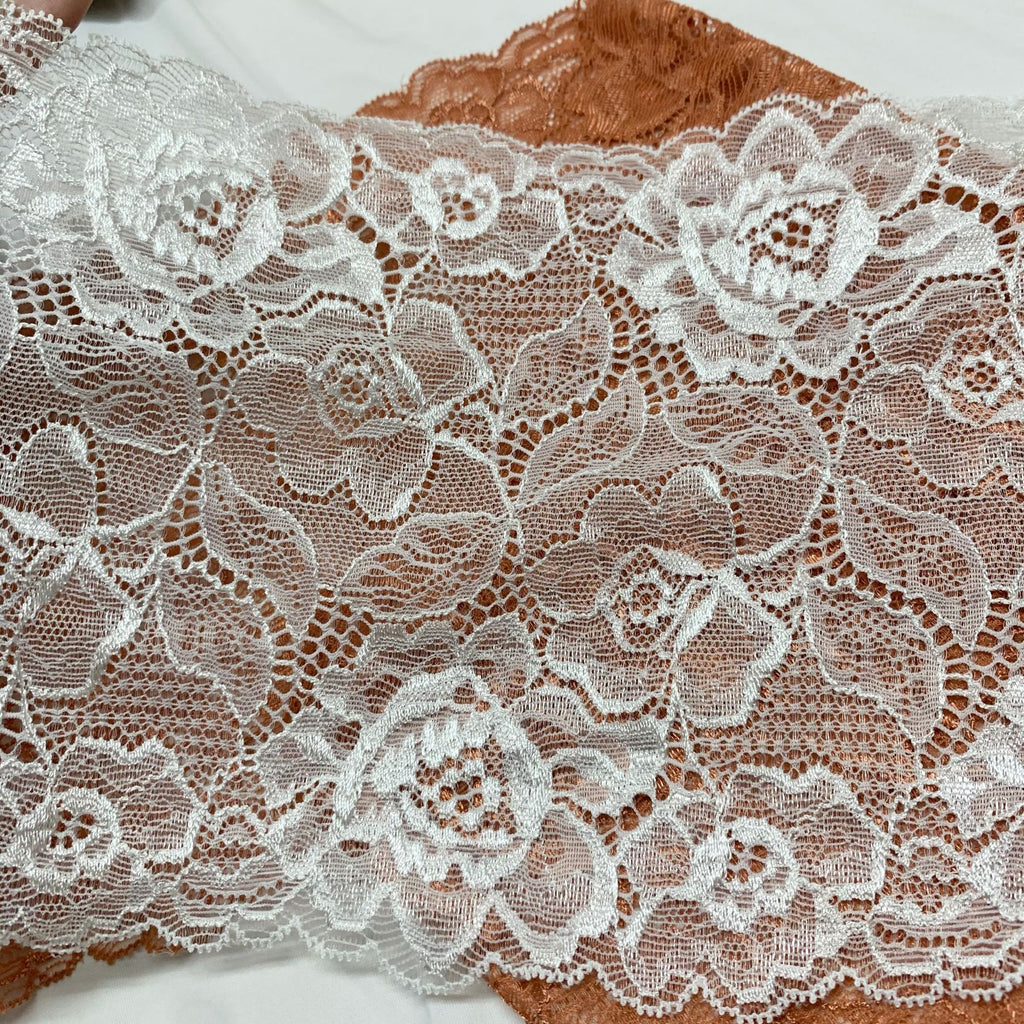 Large Floral Corded Raised-Texture Stretch Lace Trim 18 cm