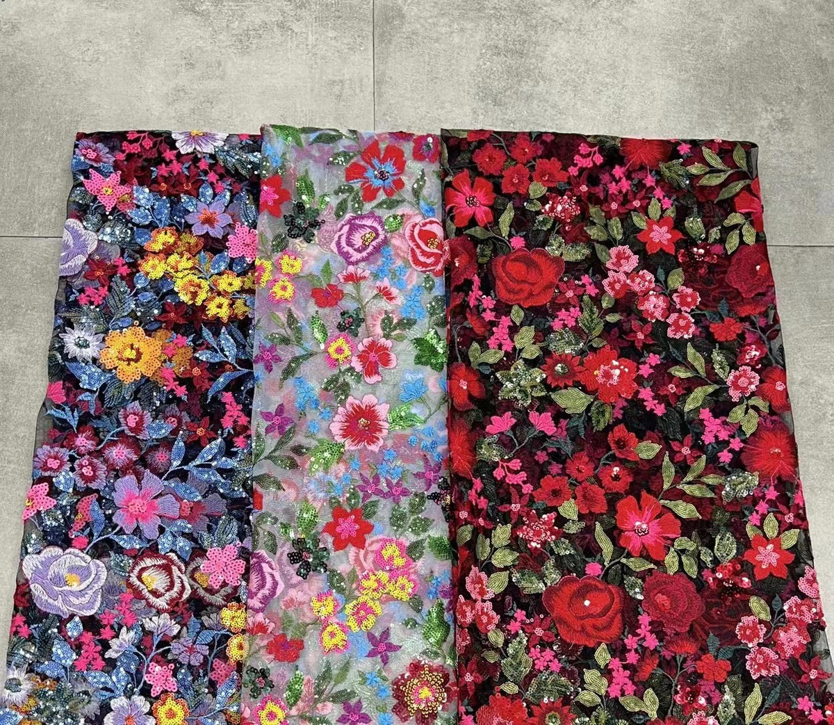 Multicolor Flat Embroidery & Sequin Fabric — fabric photo 6