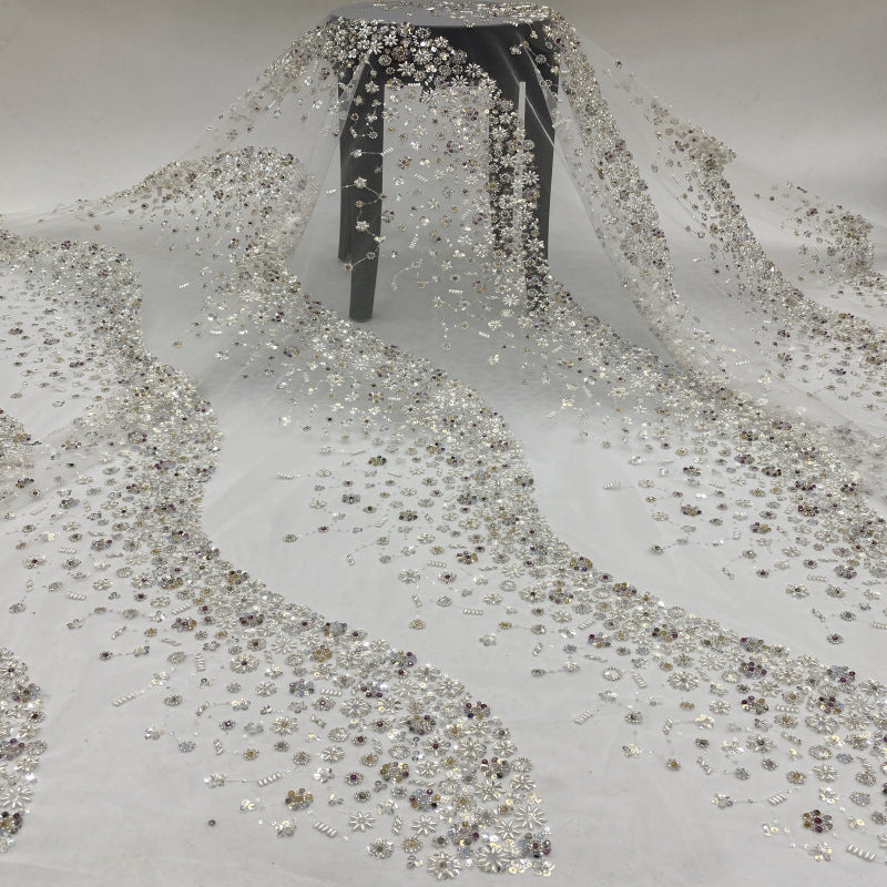 Heavy Sequin & Double-Bead Embroidered Bridal Fabric