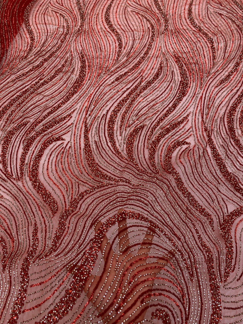 Wave 3/5 mm Crystal-Look Sequin & Silver-Bead Embroidered Bridal Fabric – Design 69183 — fabric photo 4