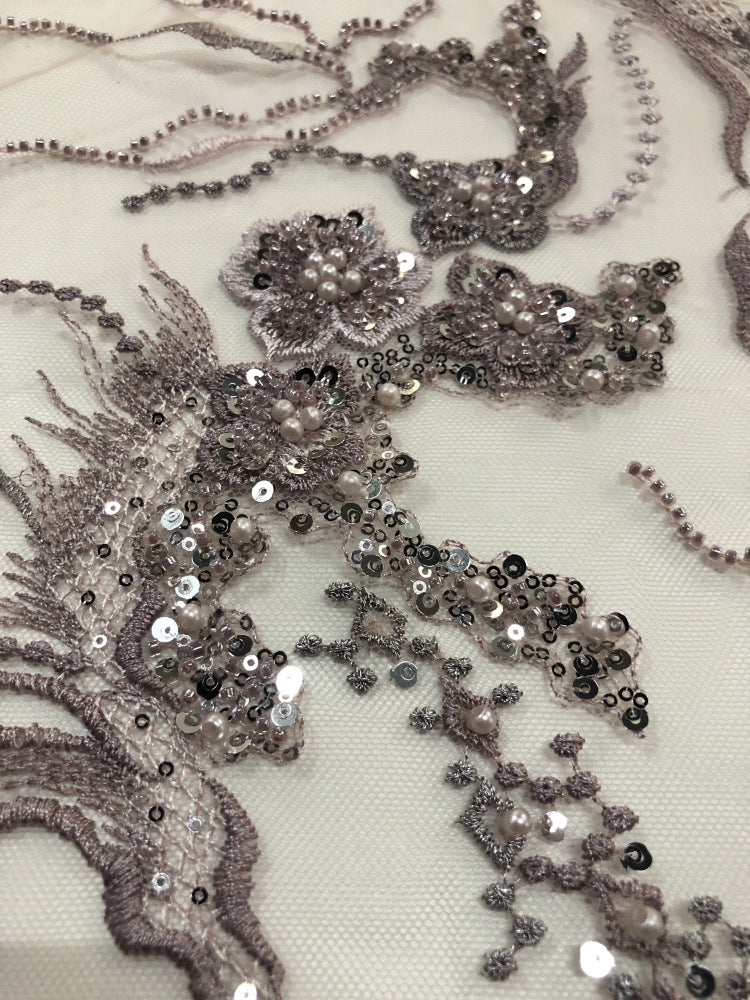 Raised Colorful Bead & 2/4 mm Sequin Embroidered Fabric — fabric photo 3