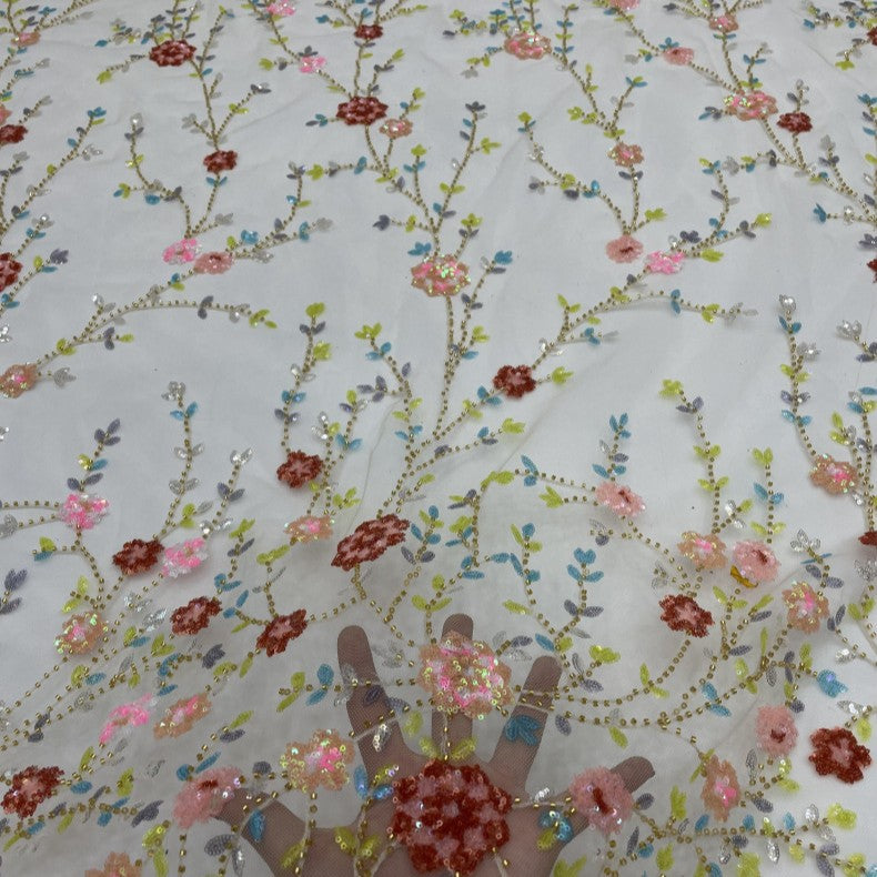Colorful Sequin Bead Embroidery Fabric for Dresses — fabric photo 2