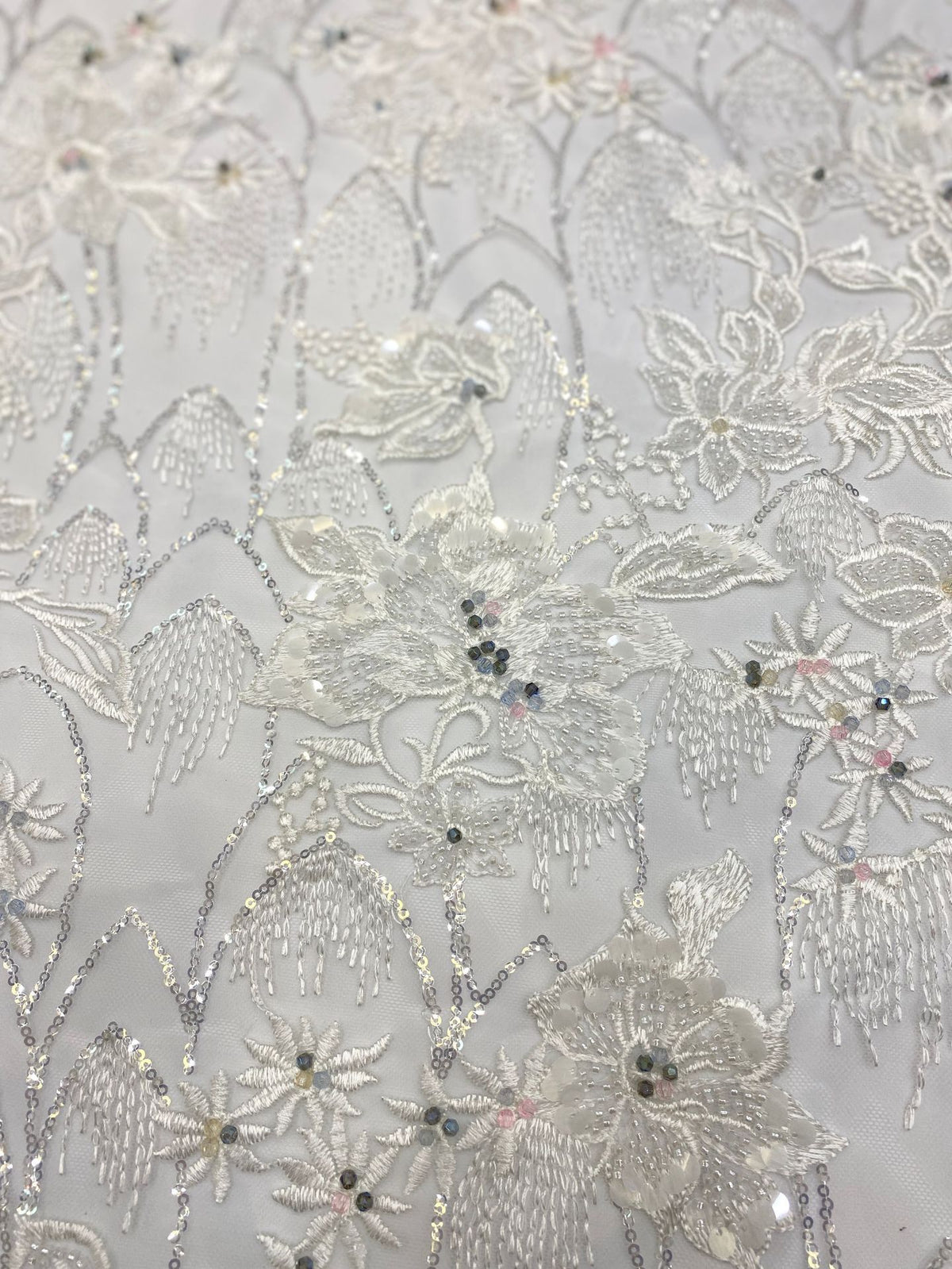 Botanical Sequin Embroidered Bridal Fabric – Design 78943 — fabric photo 5