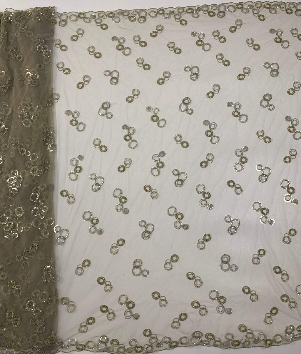 Two-Tone 3/4 mm Crystal-Look Sequin Embroidered Bridal Fabric – Design 61663 — fabric photo 2