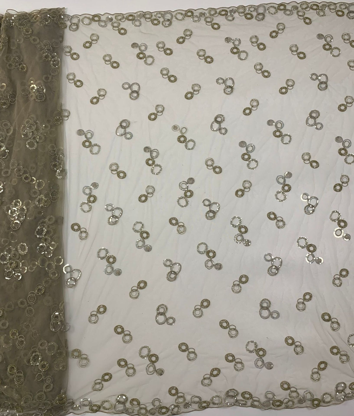 Two-Tone 3/4 mm Crystal-Look Sequin Embroidered Bridal Fabric – Design 61663 — fabric photo 2