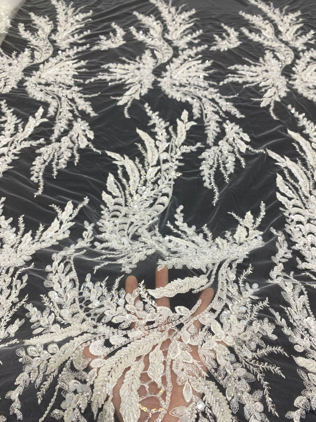 Sequin & Bugle-Bead Embroidered Bridal Fabric – Design 81183 — fabric photo 2