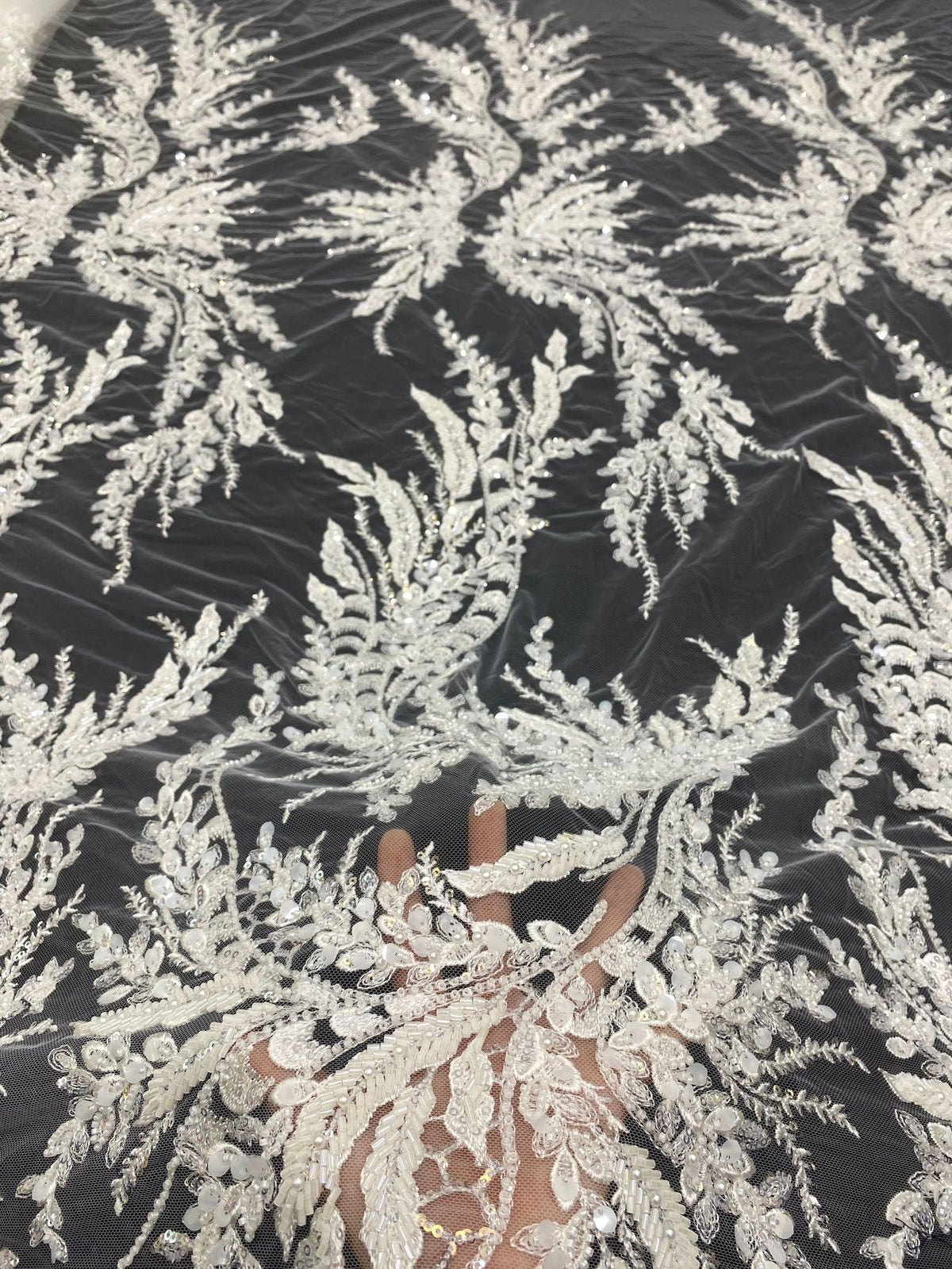 Sequin & Bugle-Bead Embroidered Bridal Fabric – Design 81183 — fabric photo 2