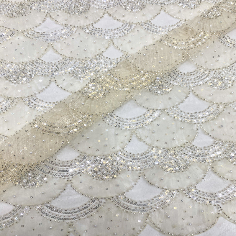 Fan-Shape Scale Ribbon Bead & Sequin Fabric — fabric photo 2