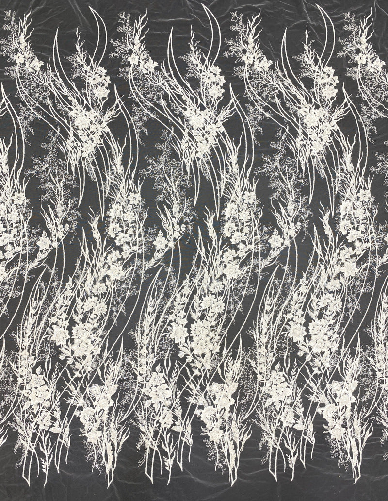 Floral Bead & Sequin Embroidered Bridal Fabric